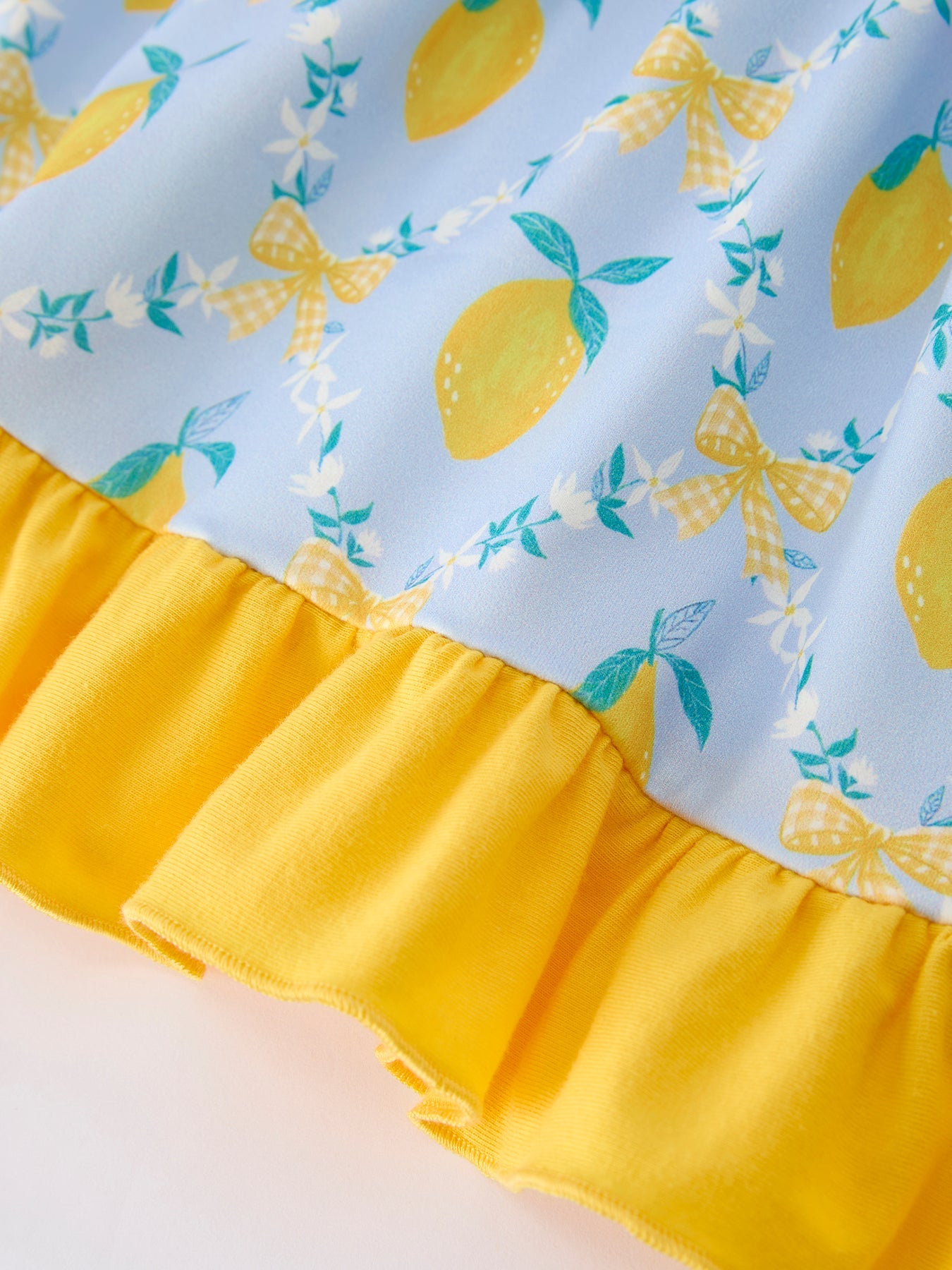 Summer Lemon Floral Print Girl Sleeveless Ruffle Dress | Boutique Baby Girl Summer Dress | Lemon Toddler Outfit