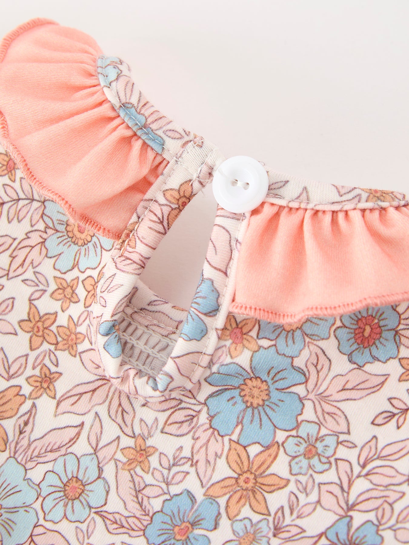 Fall Floral Baby Romper | Smocked Ruffle Neck Bow Girls Outfit | Autumn Boutique Baby Clothes