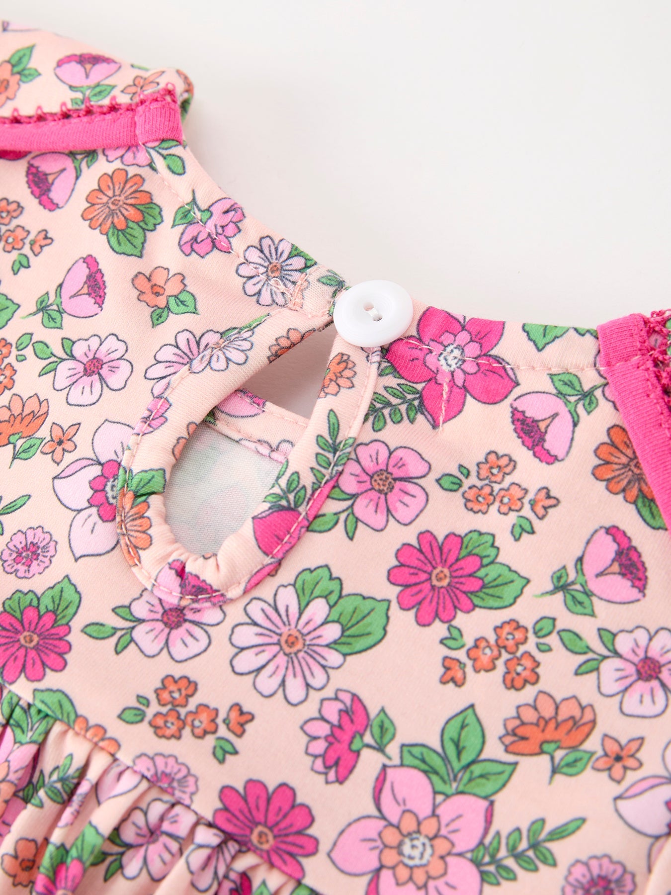 💗 Hot Pink Floral Petals Collar Girl Dress | Boutique Baby Girl Spring & Summer Dress