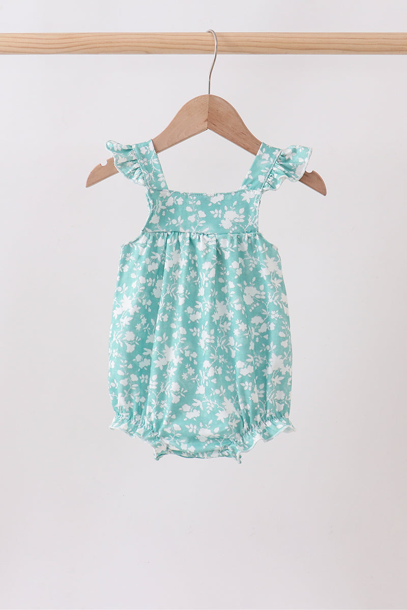 Sage Floral Smocked Bubble Romper | Baby Girl Boutique Outfit | Floral Smocked Bubble Romper for Toddlers