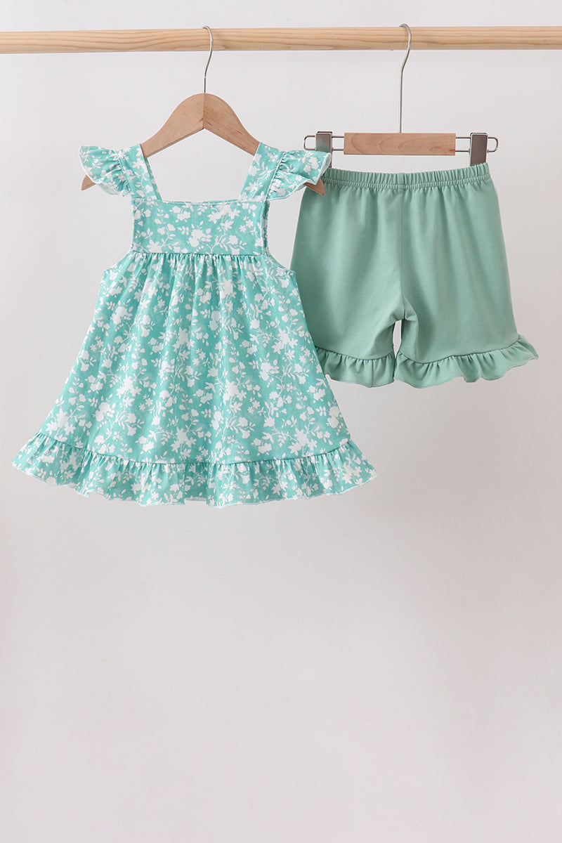 Sage Floral Smocked Set | Baby Girl Boutique Outfit | Floral Smocked Top & Bottom Set for Toddlers
