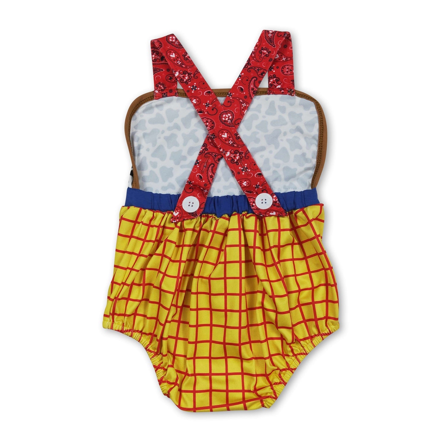 Straps cow plaid baby boy summer romper