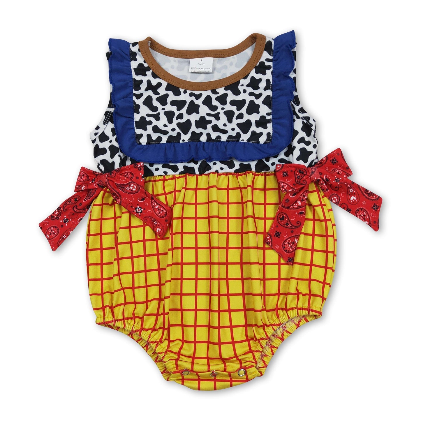 Sleeveless cow plaid baby girls summer romper