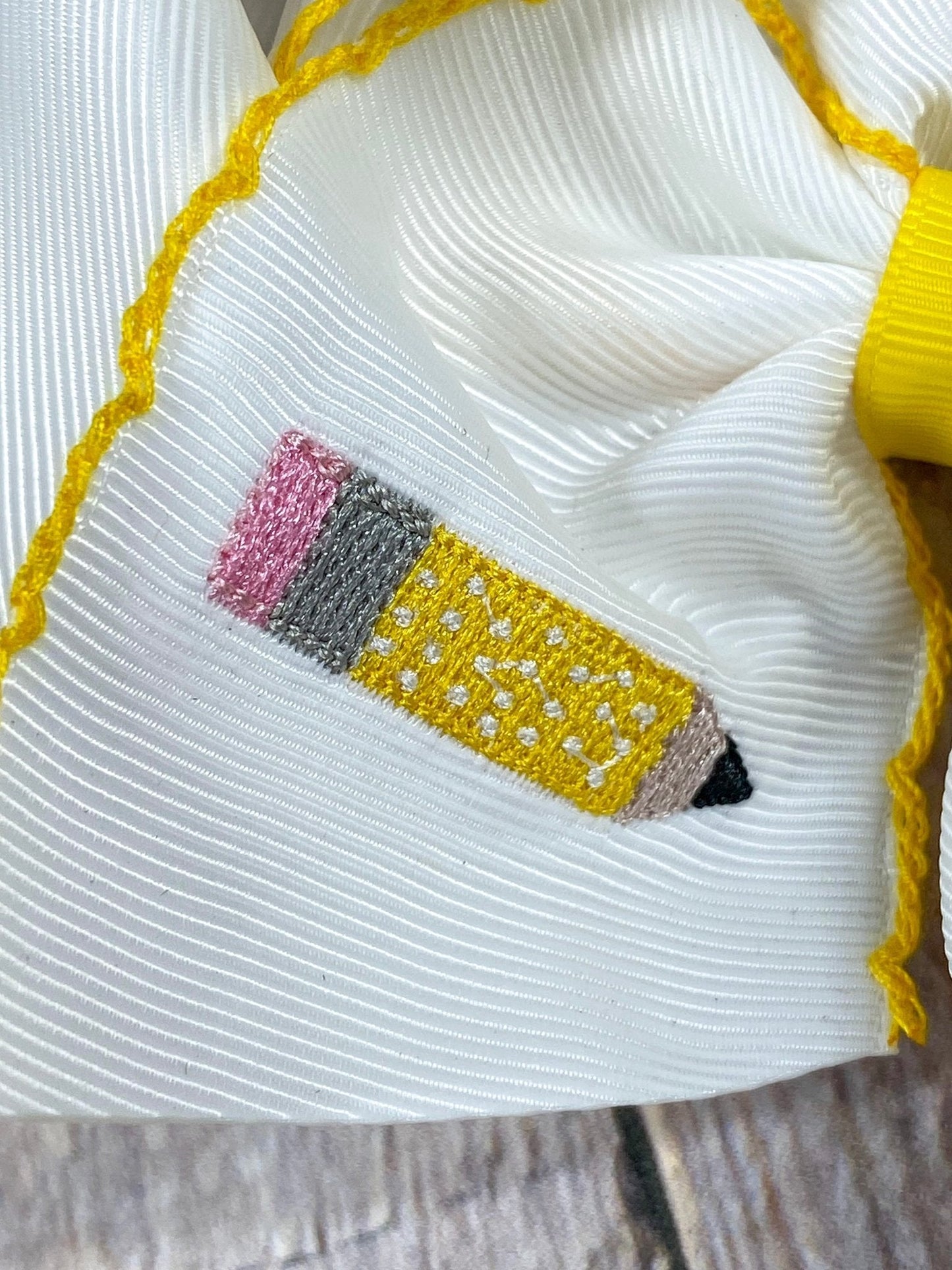 Pencil Embroidered Moonstitch Hair Bow | Clip or Headband