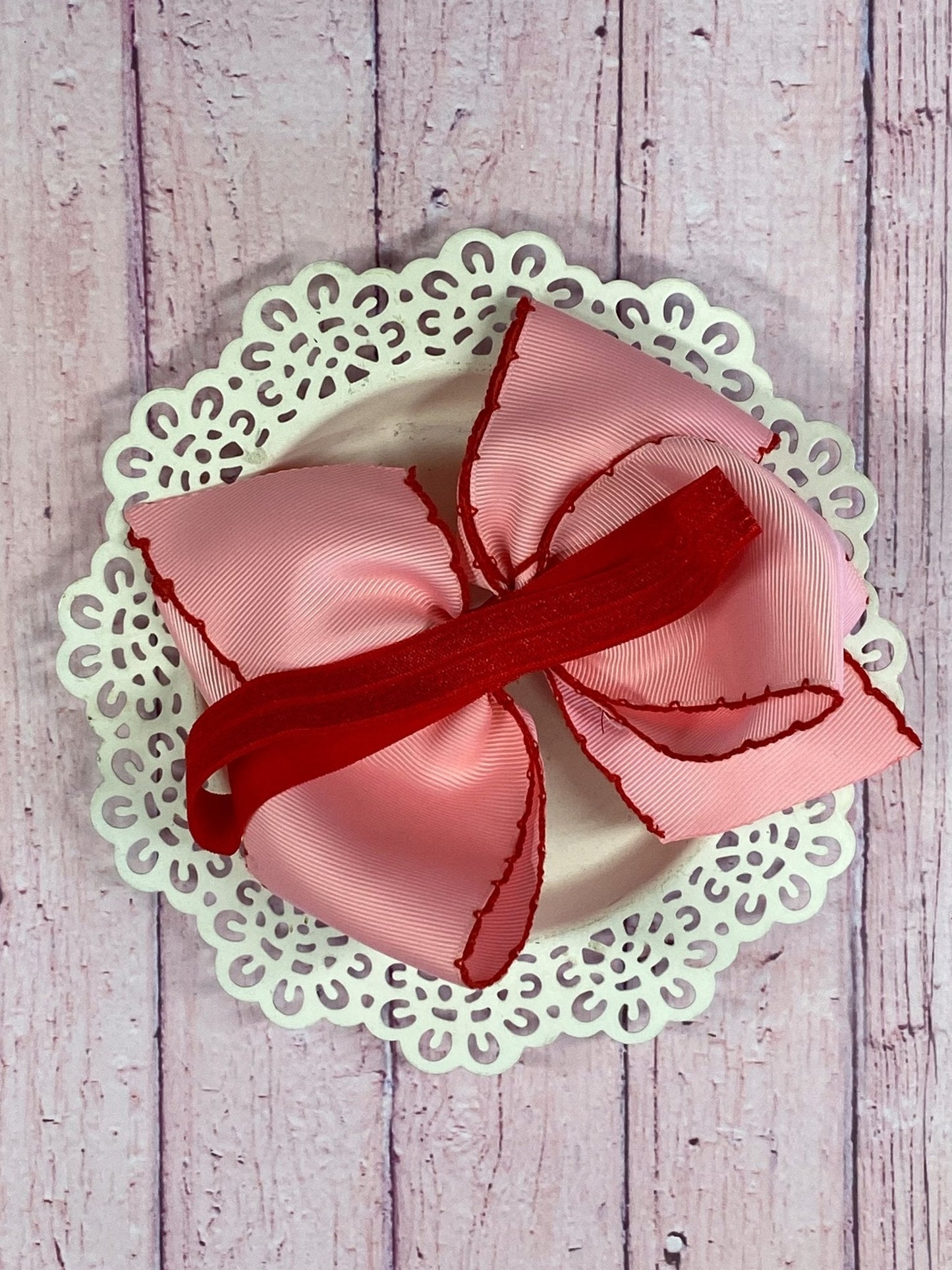 Pink Apple Embroidered Moonstitch Hair Bow | Clip or Headband