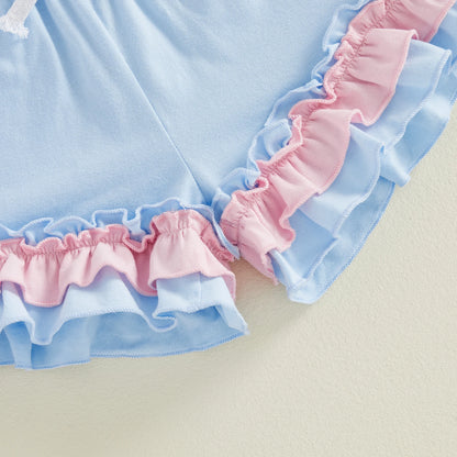 Toddler Baby Girl Summer Outfit Set | Princess Carriage & High Heel Shoe Embroidery Top with Ruffle Shorts | 2 Piece Boutique Set