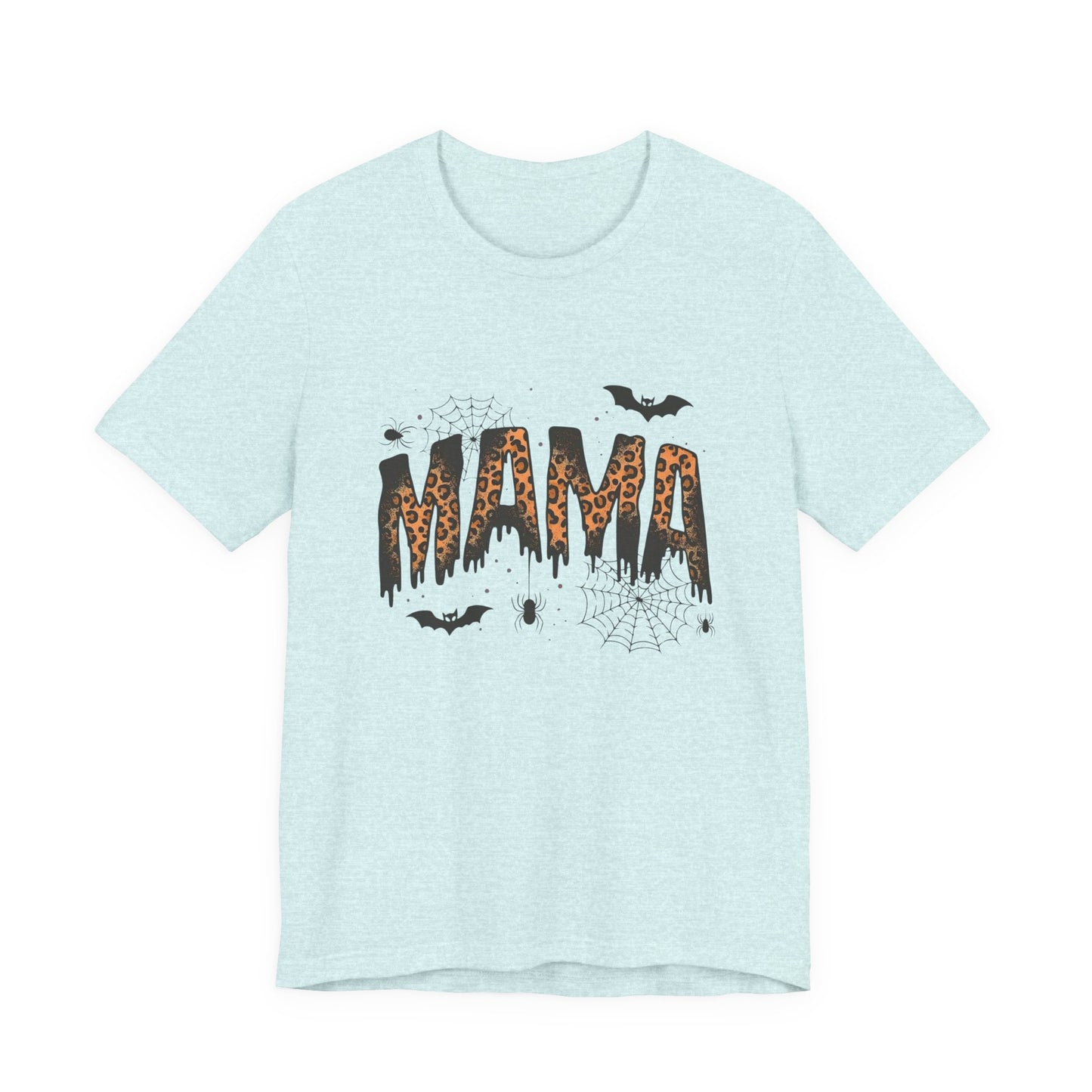 Mama Halloween Tee — Leopard Drip "MAMA" with Bats & Spiders Halloween Shirt