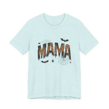 Mama Halloween Tee — Leopard Drip "MAMA" with Bats & Spiders Halloween Shirt