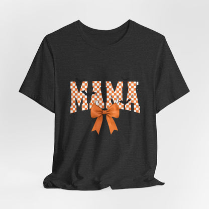 Mami Halloween Tee — Orange Checker 'MAMI' with Bow & Bats