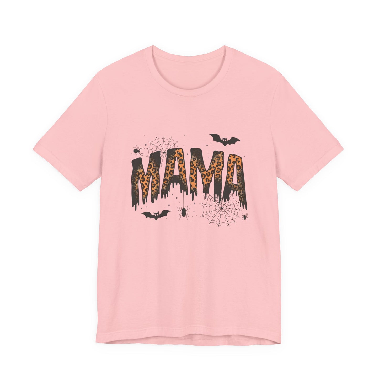 Mama Halloween Tee — Leopard Drip "MAMA" with Bats & Spiders Halloween Shirt