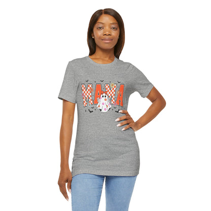 Mama Halloween T-Shirt — Cute Ghost & Checkerboard Lettering