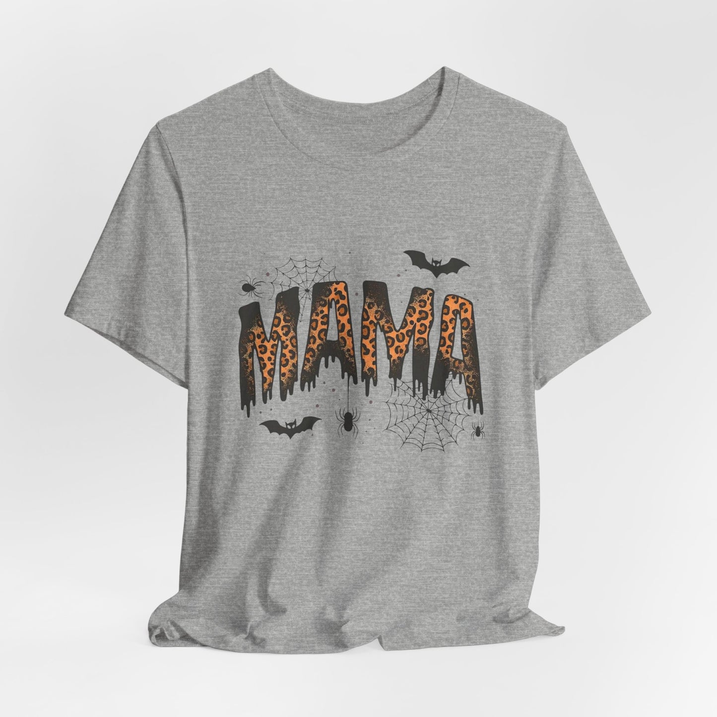 Mama Halloween Tee — Leopard Drip "MAMA" with Bats & Spiders Halloween Shirt