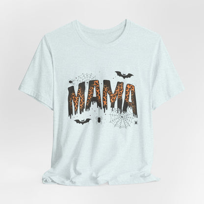 Mama Halloween Tee — Leopard Drip "MAMA" with Bats & Spiders Halloween Shirt