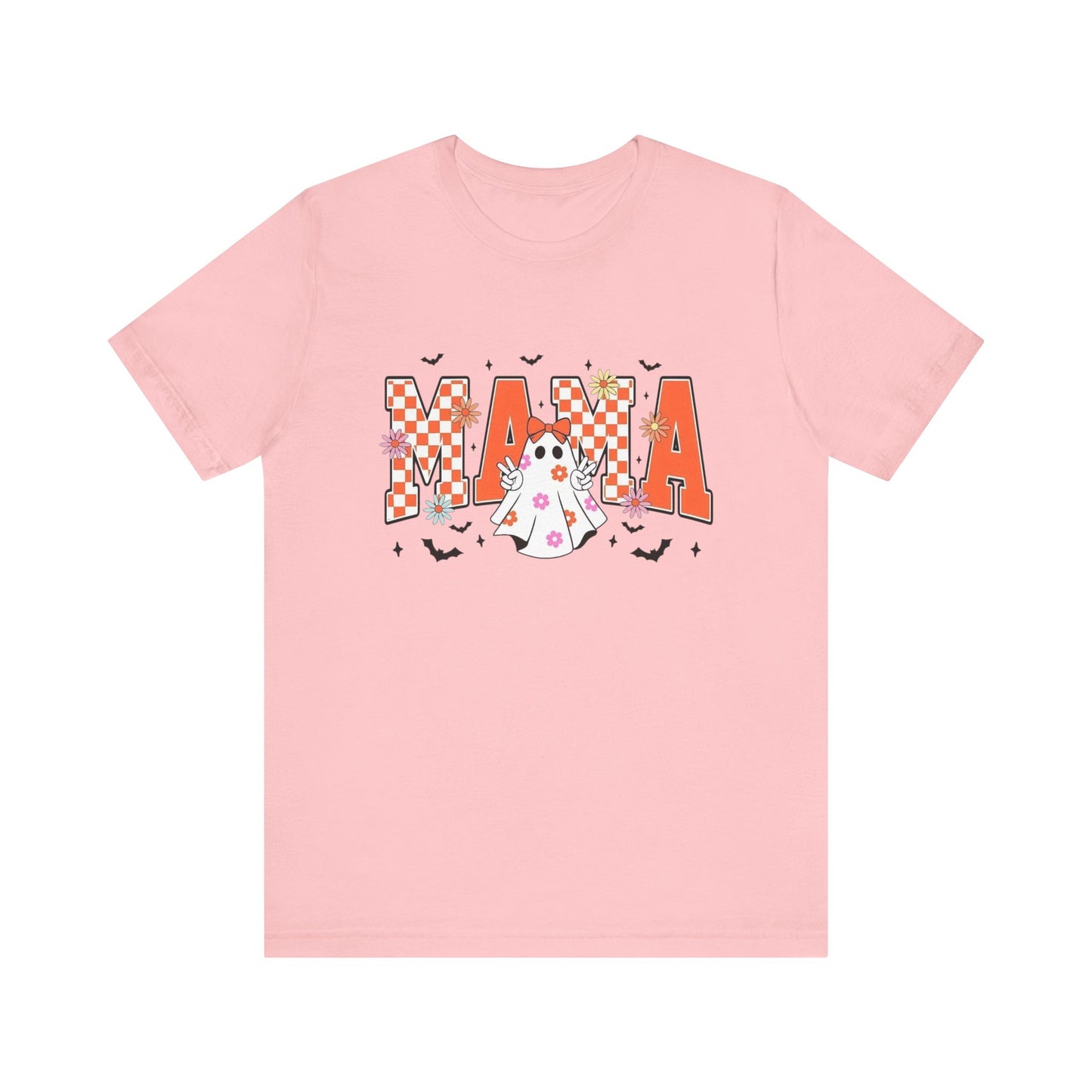 Mama Halloween T-Shirt — Cute Ghost & Checkerboard Lettering