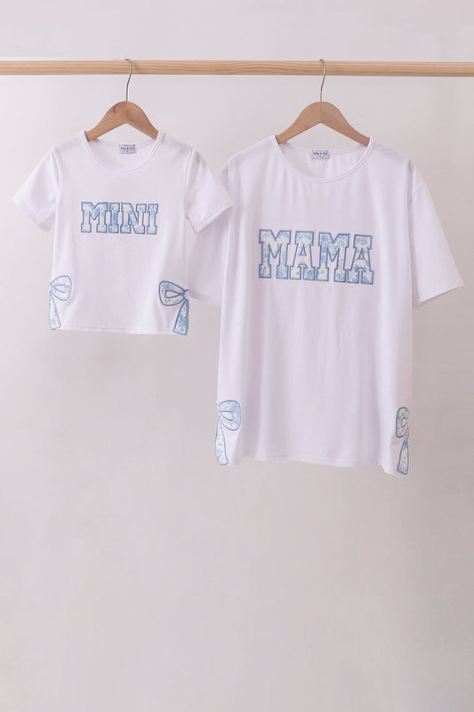 White MAMA Bow Applique Mommy & Me Matching Top | Mother Daughter Boutique Outfit