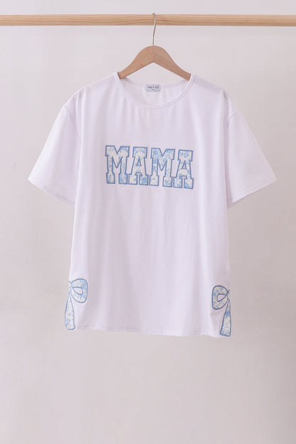 White MAMA Bow Applique Mommy & Me Matching Top | Mother Daughter Boutique Outfit