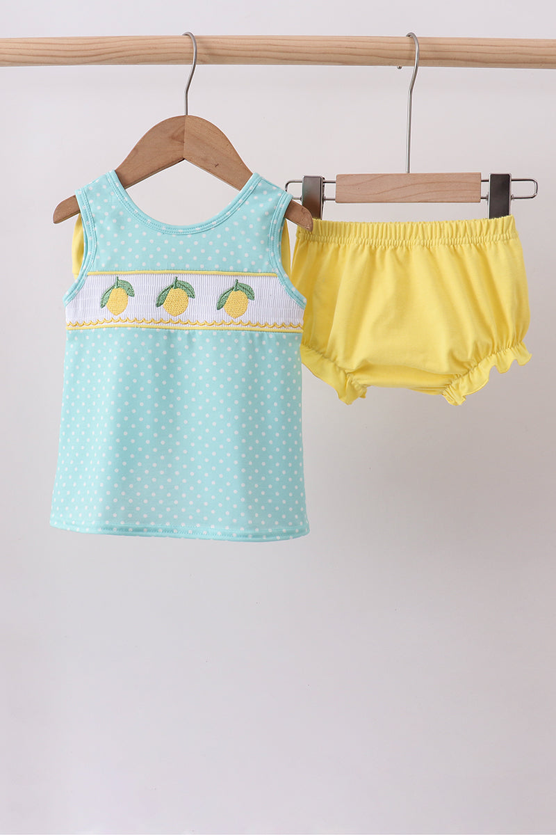 Summer Lemon Smocked Bow Bloomer Set | Baby Girl Floral Lemon Outfit | Cute Summer Boutique Baby Clothing Set