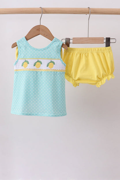 Summer Lemon Smocked Bow Bloomer Set | Baby Girl Floral Lemon Outfit | Cute Summer Boutique Baby Clothing Set