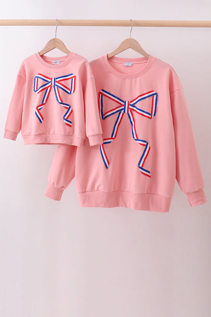 Peach Hand-Sewn Bow Mommy & Me Matching Sweatshirt Set | Mother Daughter Boutique Outf