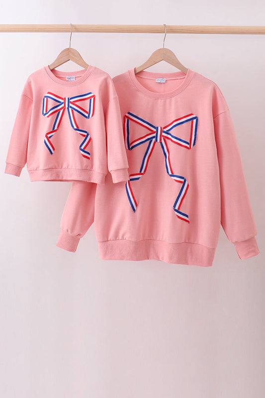 Peach Hand-Sewn Bow Mommy & Me Matching Sweatshirt Set | Mother Daughter Boutique Outf