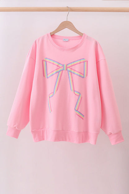 Pink Hand-Sewn Bow Mommy & Me Matching Sweatshirts Set } Mother Daughter Cozy Outfit