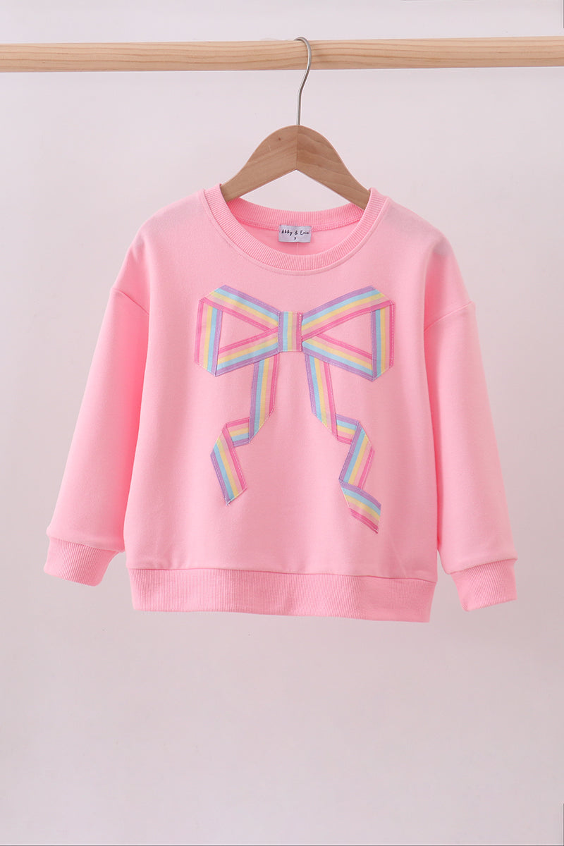 Pink Hand-Sewn Bow Mommy & Me Matching Sweatshirts Set } Mother Daughter Cozy Outfit