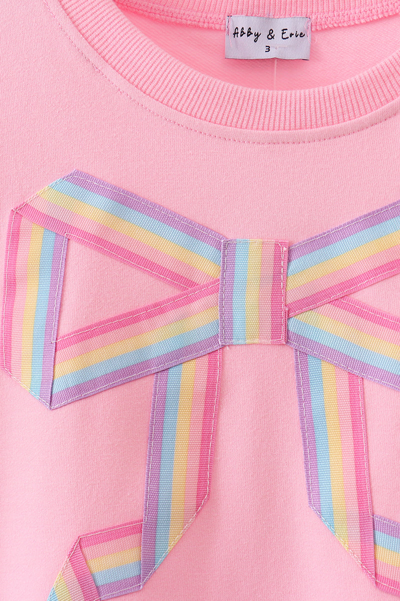 Pink Hand-Sewn Bow Mommy & Me Matching Sweatshirts Set } Mother Daughter Cozy Outfit