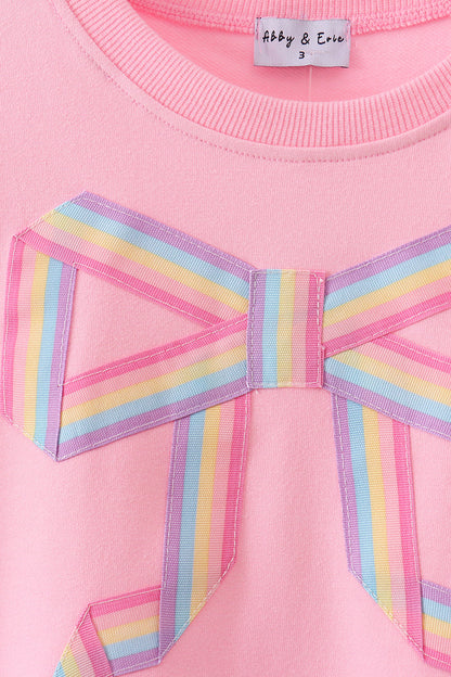 Pink Hand-Sewn Bow Mommy & Me Matching Sweatshirts Set } Mother Daughter Cozy Outfit