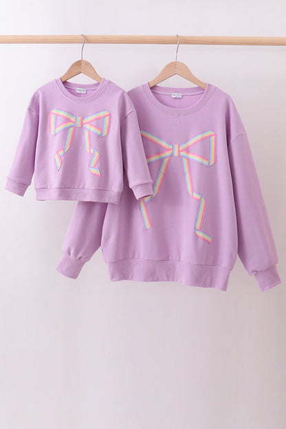 Purple Hand-Sewn Bow Mommy & Me Matching Sweatshirt Set | Mother Daughter Boutique Outfit