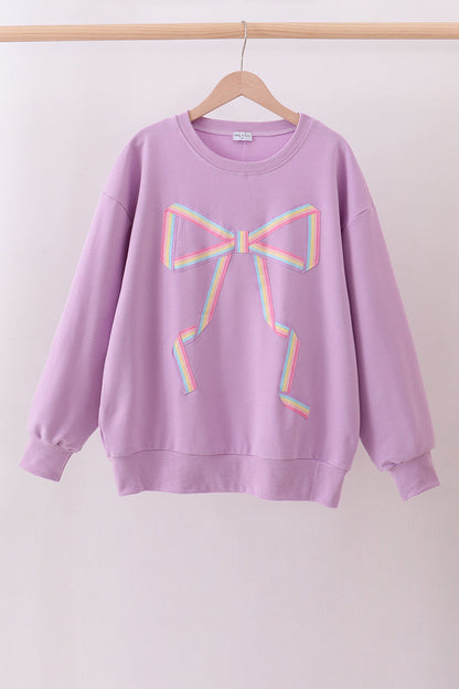 Purple Hand-Sewn Bow Mommy & Me Matching Sweatshirt Set | Mother Daughter Boutique Outfit