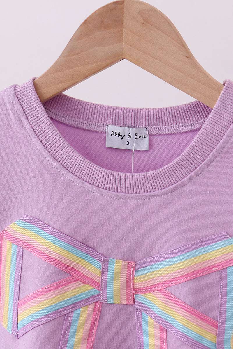 Purple Hand-Sewn Bow Mommy & Me Matching Sweatshirt Set | Mother Daughter Boutique Outfit