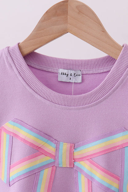 Purple Hand-Sewn Bow Mommy & Me Matching Sweatshirt Set | Mother Daughter Boutique Outfit