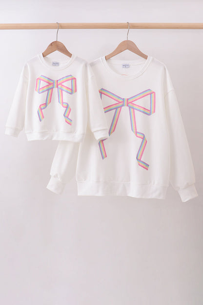 Cream Hand-Sewn Bow Mommy & Me Matching Sweatshirt Set | Neutral Mother Daughter Outfit