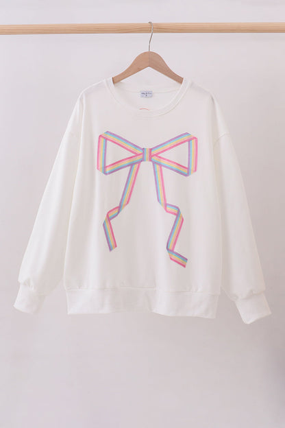 Cream Hand-Sewn Bow Mommy & Me Matching Sweatshirt Set | Neutral Mother Daughter Outfit