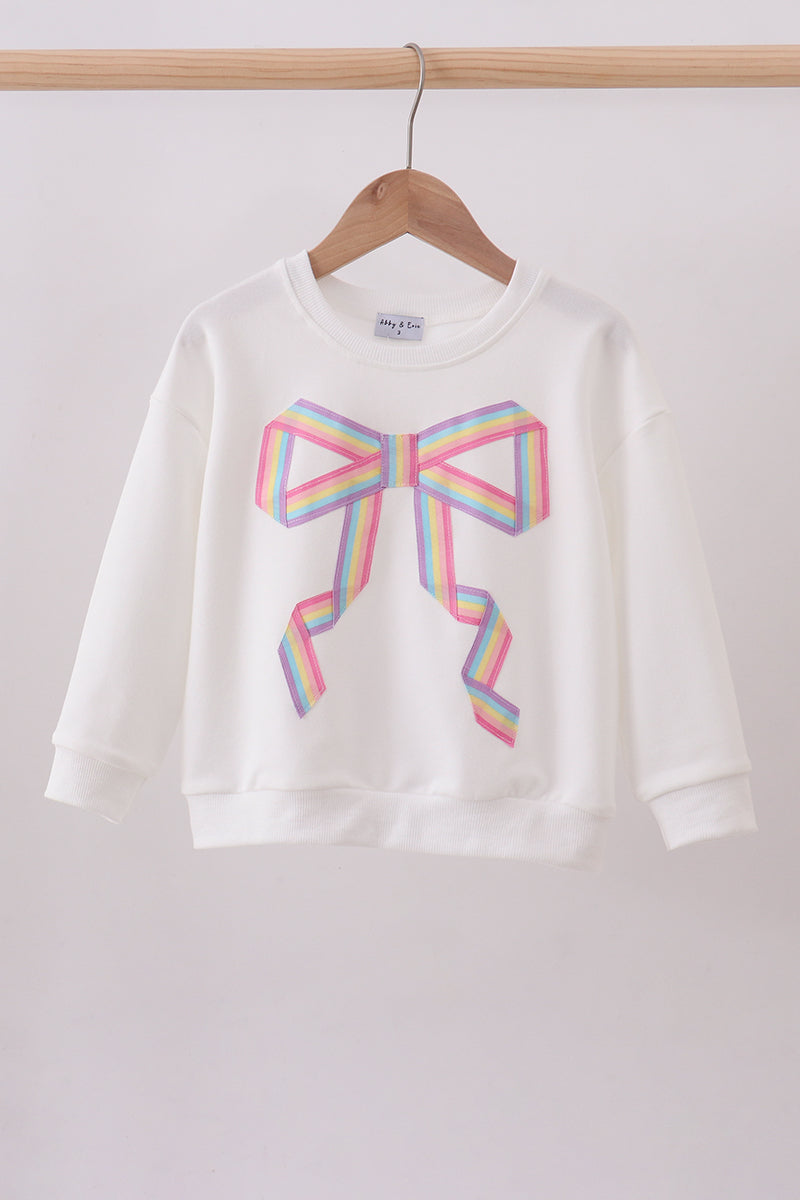 Cream Hand-Sewn Bow Mommy & Me Matching Sweatshirt Set | Neutral Mother Daughter Outfit