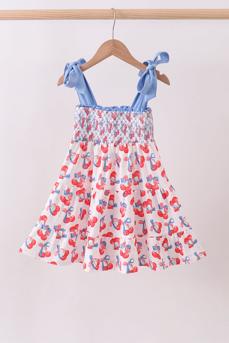 Blue Cherry Smocked Tiered Mommy & Me Matching Dress Set } Women & Girls Summer Outfits