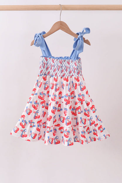Blue Cherry Smocked Tiered Mommy & Me Matching Dress Set } Women & Girls Summer Outfits
