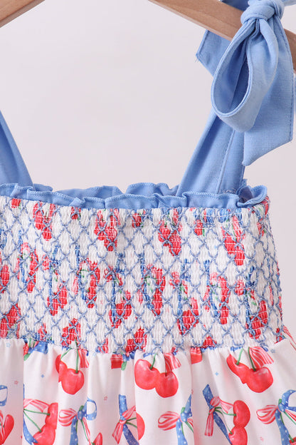 Blue Cherry Smocked Tiered Mommy & Me Matching Dress Set } Women & Girls Summer Outfits