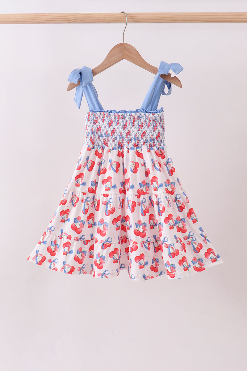 Blue Cherry Smocked Tiered Mommy & Me Matching Dress Set } Women & Girls Summer Outfits
