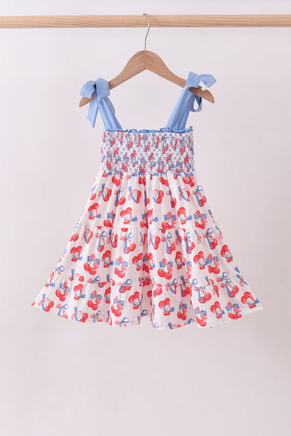 Blue Cherry Smocked Tiered Mommy & Me Matching Dress Set } Women & Girls Summer Outfits