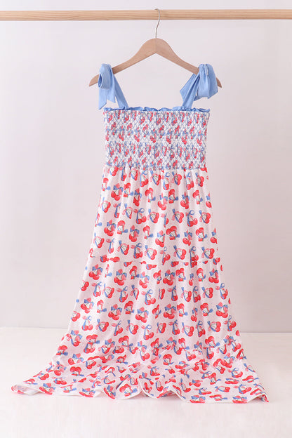 Blue Cherry Smocked Tiered Mommy & Me Matching Dress Set } Women & Girls Summer Outfits