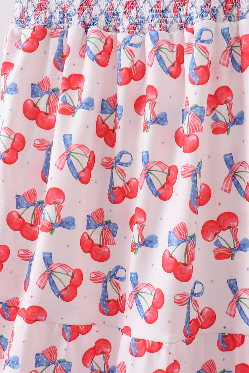 Blue Cherry Smocked Tiered Mommy & Me Matching Dress Set } Women & Girls Summer Outfits