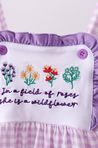 Purple Floral Embroidery Gingham Ruffle Shorts Set | Baby Girl Boutique Outfit | Embroidered Ruffle Top & Shorts Set