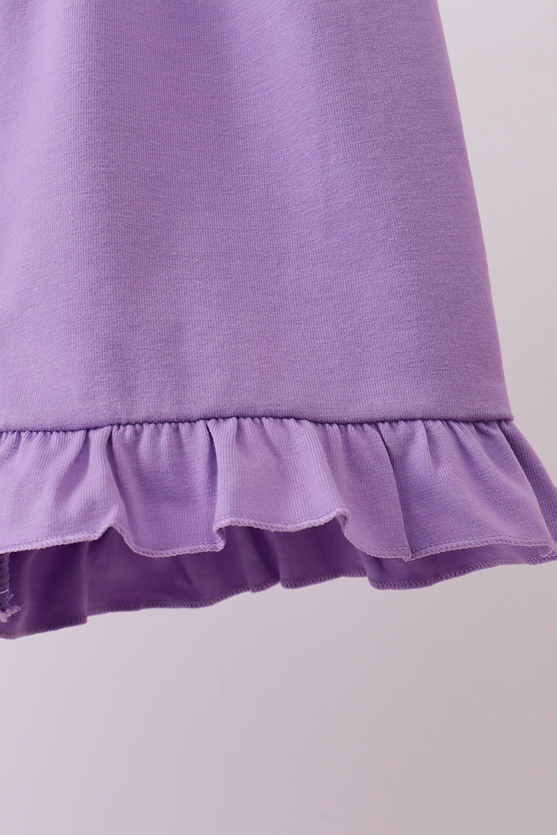 Purple Floral Embroidery Gingham Ruffle Shorts Set | Baby Girl Boutique Outfit | Embroidered Ruffle Top & Shorts Set