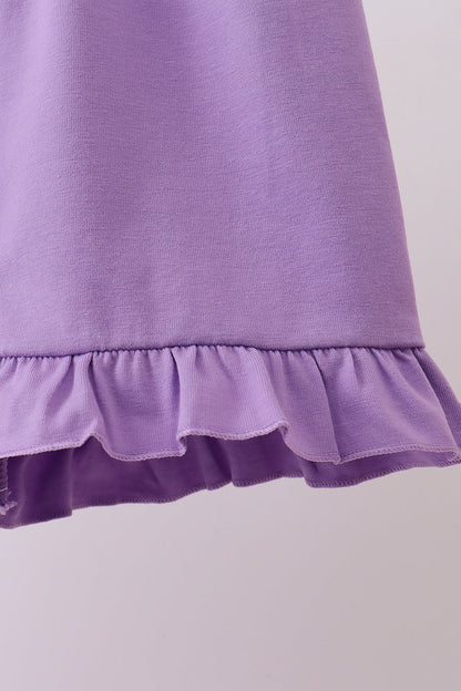 Purple Floral Embroidery Gingham Ruffle Shorts Set | Baby Girl Boutique Outfit | Embroidered Ruffle Top & Shorts Set