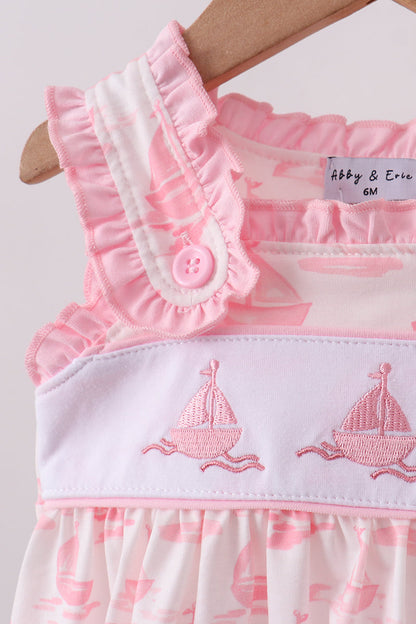 Sailor Dreams Sailboat Pink Smocked Bloomer Set