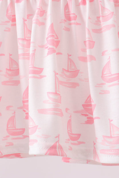 Sailor Dreams Sailboat Pink Smocked Bloomer Set
