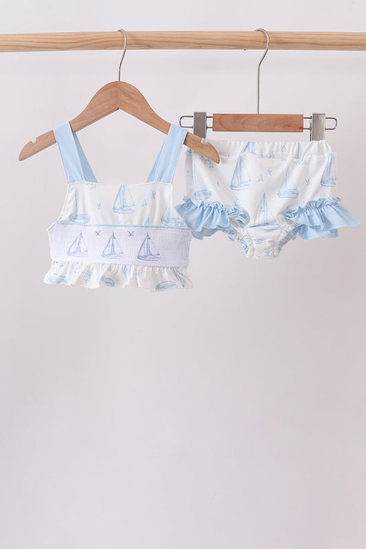 Sailors Dreams Sailboat Smocked Swim Set 2Pc