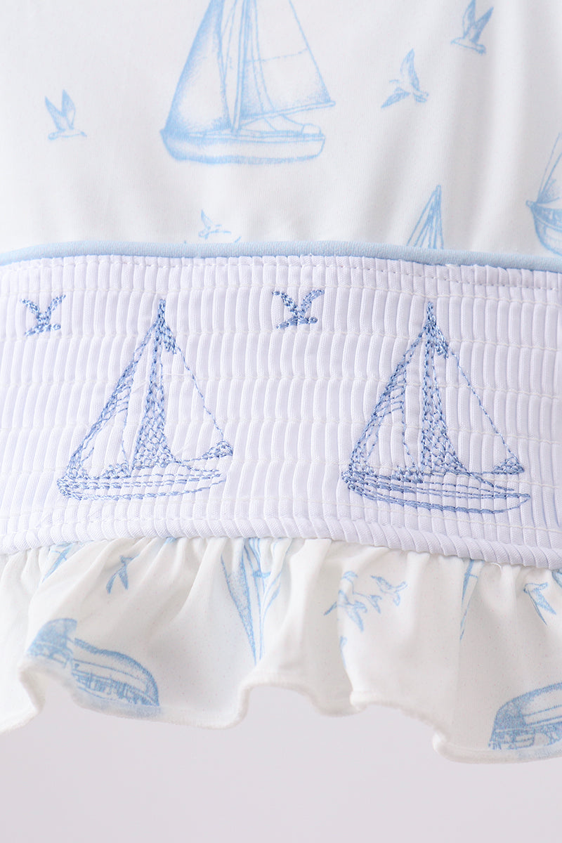 Sailors Dreams Sailboat Smocked Swim Set 2Pc