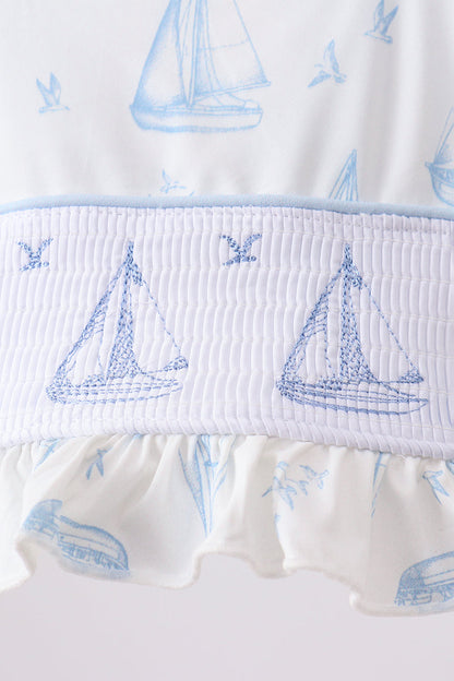 Sailors Dreams Sailboat Smocked Swim Set 2Pc